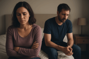 Couple facing emotional distance due to sexual dysfunction after trauma